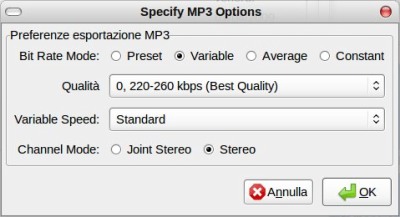 Audacity - MP3 Options