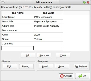 Audacity - Editor Metadati