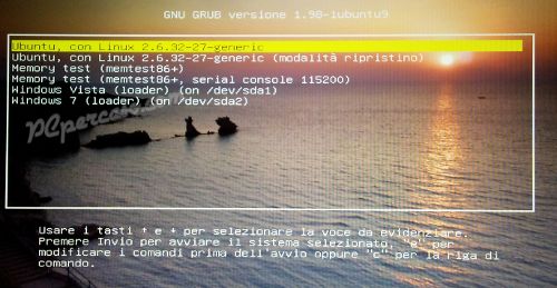 PCpercaso.com: GNU GRUB 1.98 menu