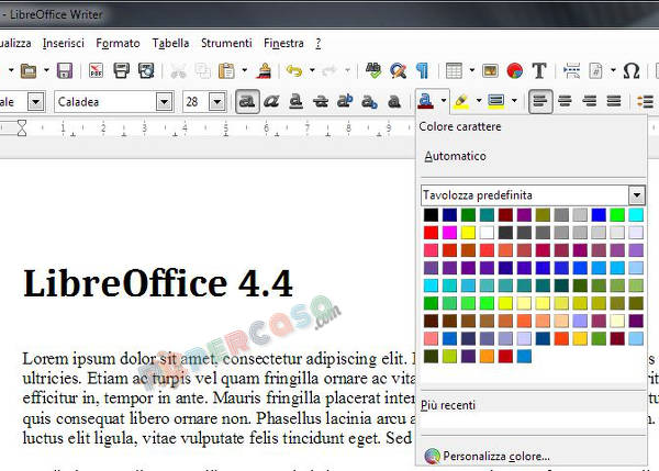 LibreOffice 4.4 - Nuovo selettore colore. PCpercaso.com - LibreOffice 4.4 - Nuovo selettore colore.