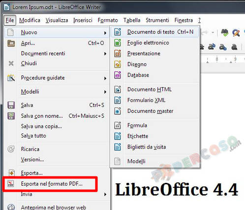 PCpercaso.com :: LibreOffice 4.4 - Nuovo documento. PCpercaso.com :: LibreOffice 4.4 - Nuovo documento.