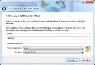 VirtualBox - Nuova Macchina