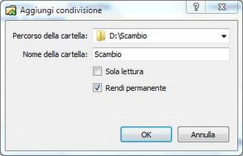 VirtualBox: Aggiungi condivisione