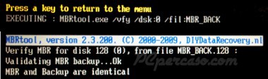 PCpercaso.com: MBRtool 2.3 - Verify backup